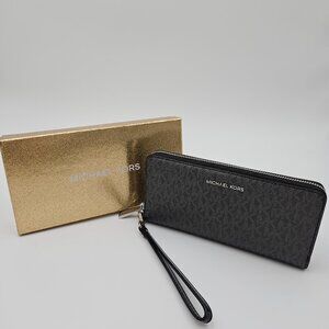 NWT MICHAEL KORS Jet Set Travel Large Signature Logo Continental Wallet in Black